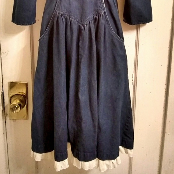 SOLD VTG 80s Denim & Eyelet Lace Wrap Dress Sz10P - Picture 4 of 8
